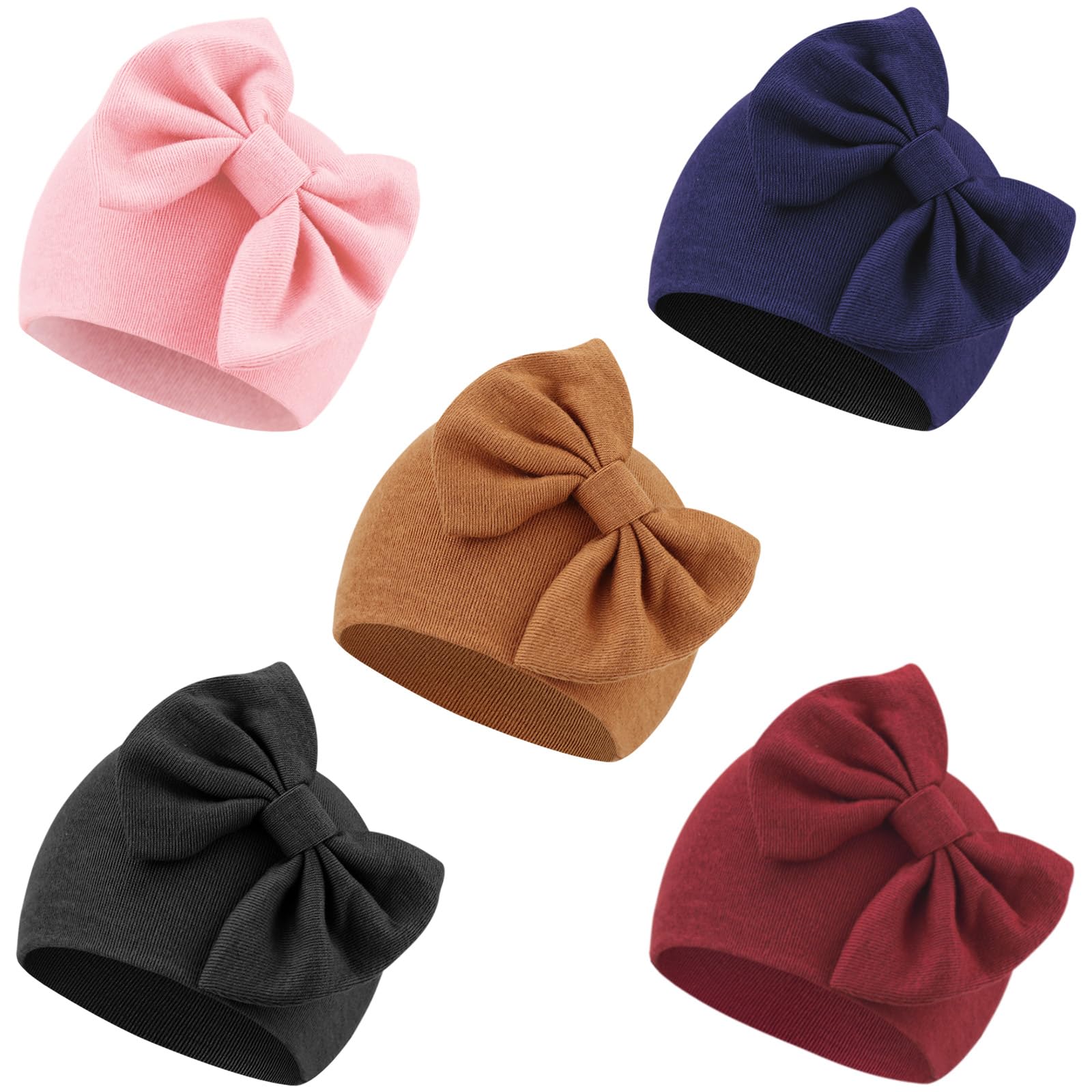 DRESHOW Newborn Baby Hats Hospital Hat Nursery Beanie Infant Bow Hats for 0-6 Months