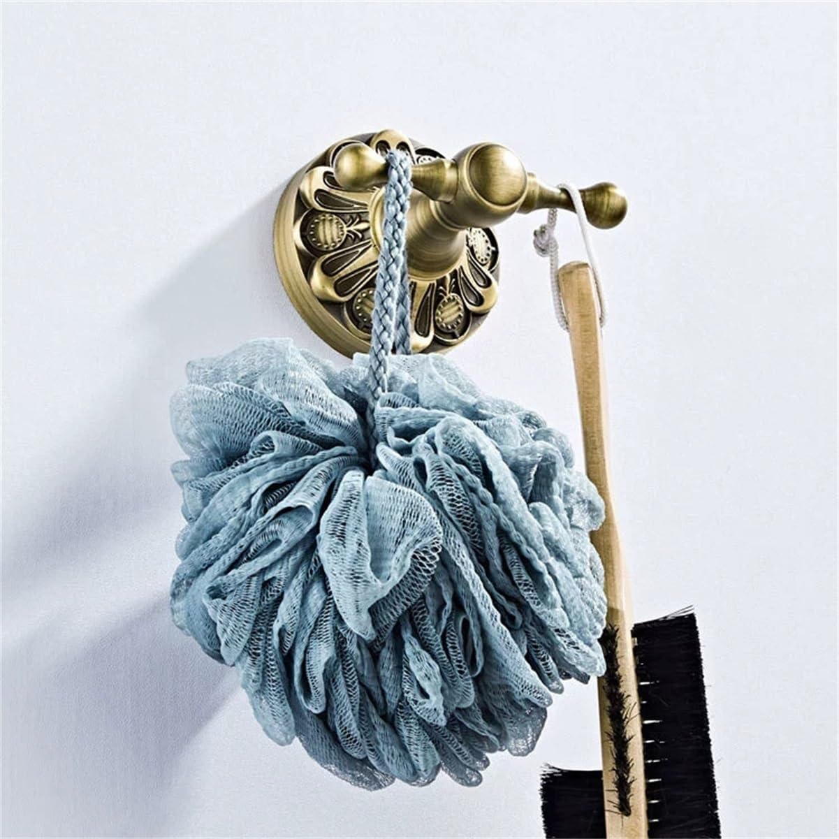 Antique Brass Bathroom Hardware Set, Wall Mounted Solid Brass Bathroom Accessories, Optional Square Shower Basket, Double Robe Hook, Toilet Paper Holder with Cover(Hook)