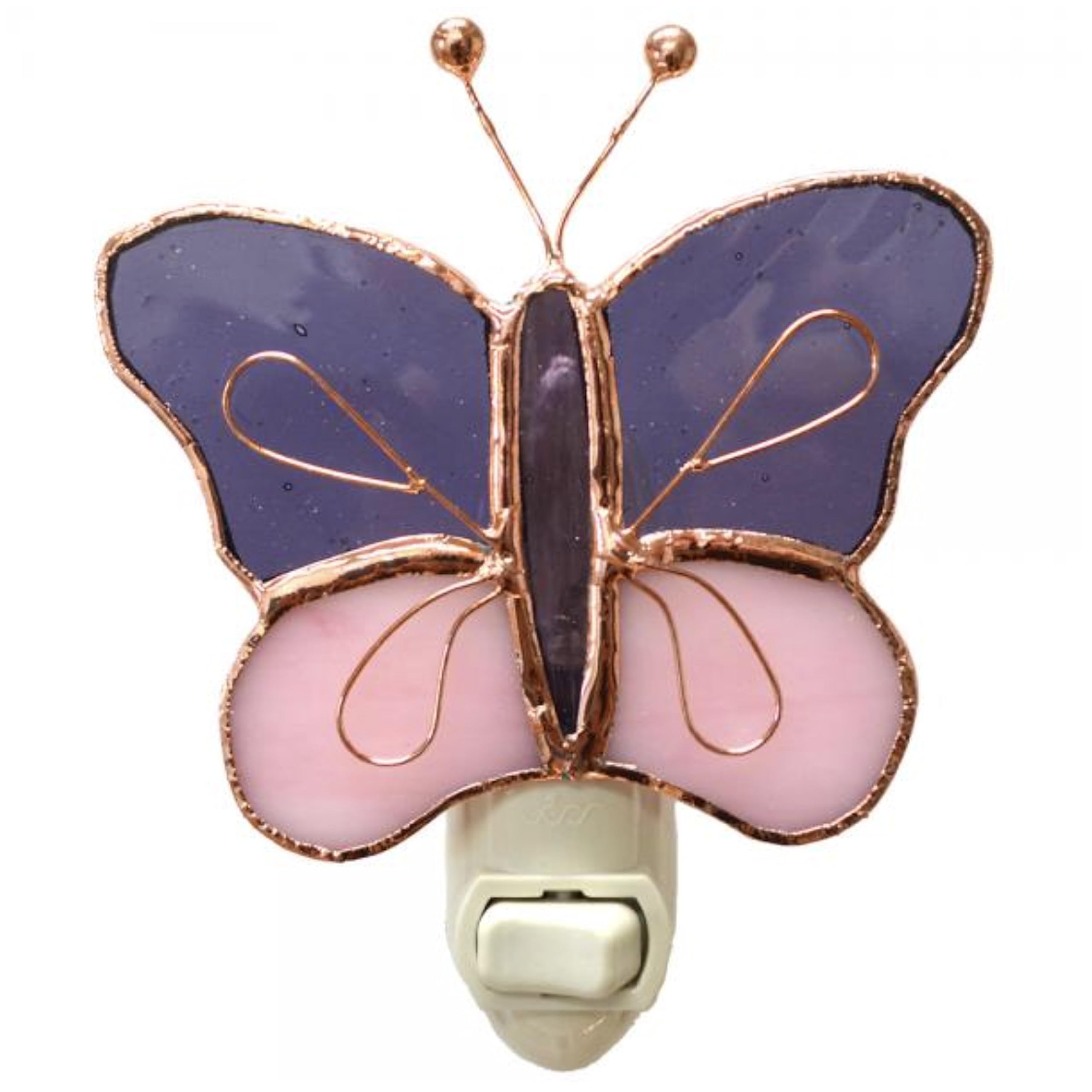 Gift Essentials Pink and Purple Butterfly Plug in Night Light - Stained Glass Nightlight with On/Off Rocker Switch - Includes One 4 Watt Replaceable Incandescent Warm Glow Bulb