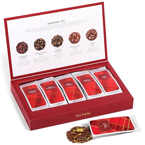 Tea Forte Warming Joy - Paquete de muestra de té, 15 bolsas surtidas de té orgánico de hojas sueltas, cada una de 12 onzas