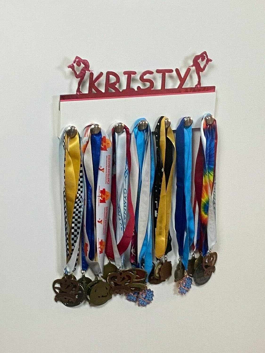 Custom Personalized Name Medal Holder, Figure Ice Skating Skater Display Awards Hanger Rack with Hooks for 60+ Medals, Ribbons, Sports 16'' Wide, One Of A Kind Made To Order With Your Name On It