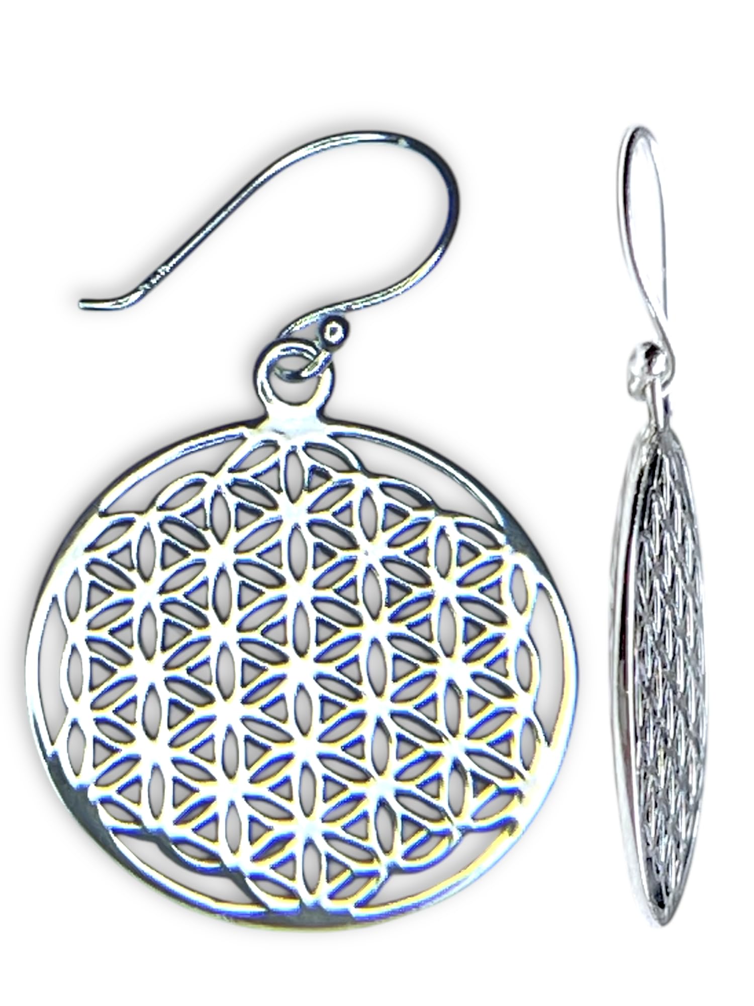 MadamLili - Ohrringe Blume des Lebens - Silber 925 Sterling - Hängend - Ohrhänger Set Lebensblume - Heilige Geometrie Schmuckset - Handgefertigt - Exklusive Schmuckbox