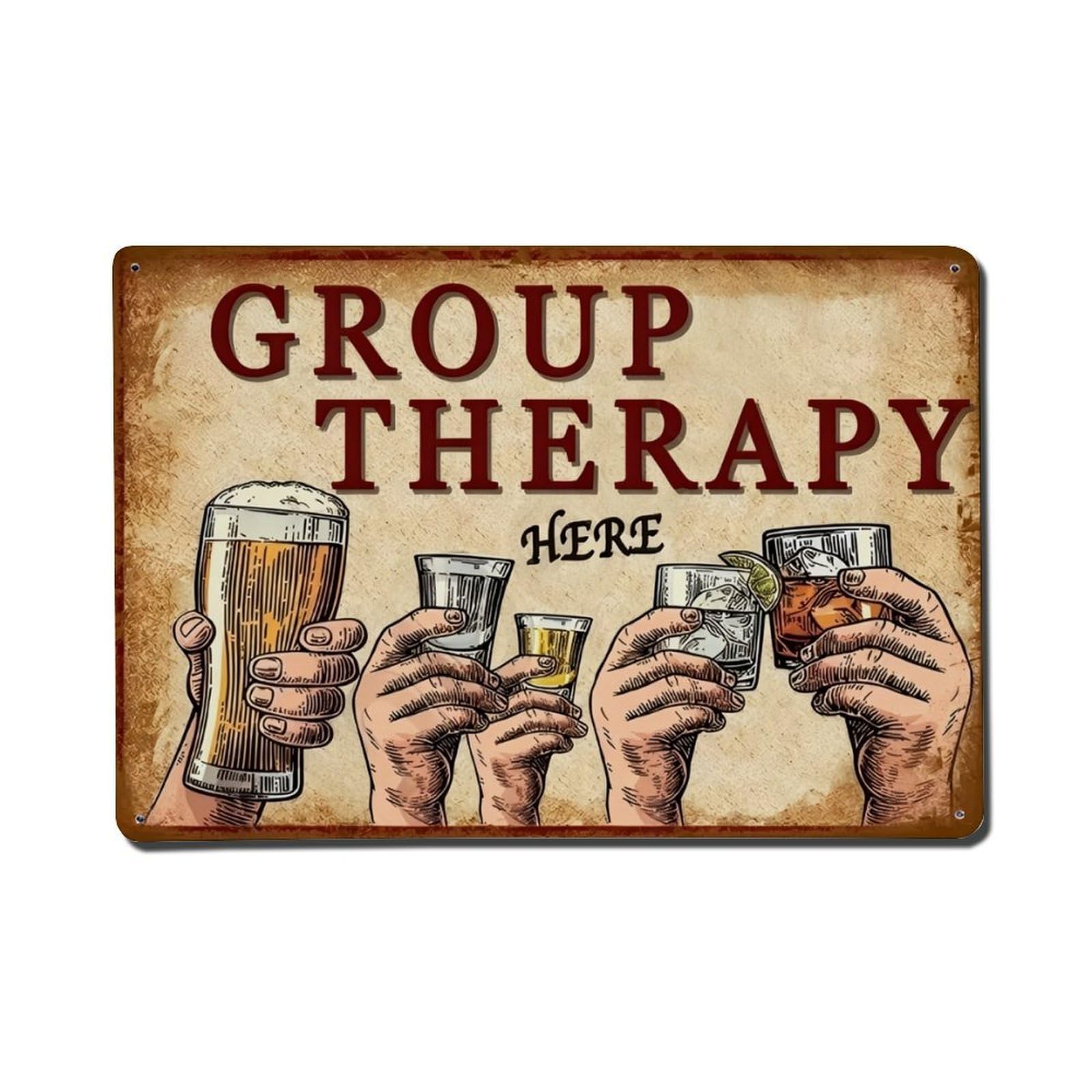 Group Therapy Here Bar Retro Sign Vintage Aluminium Metal Sign, Retro Wall Decor for Home, Bar, Garage & Farmhouse 20x30cm
