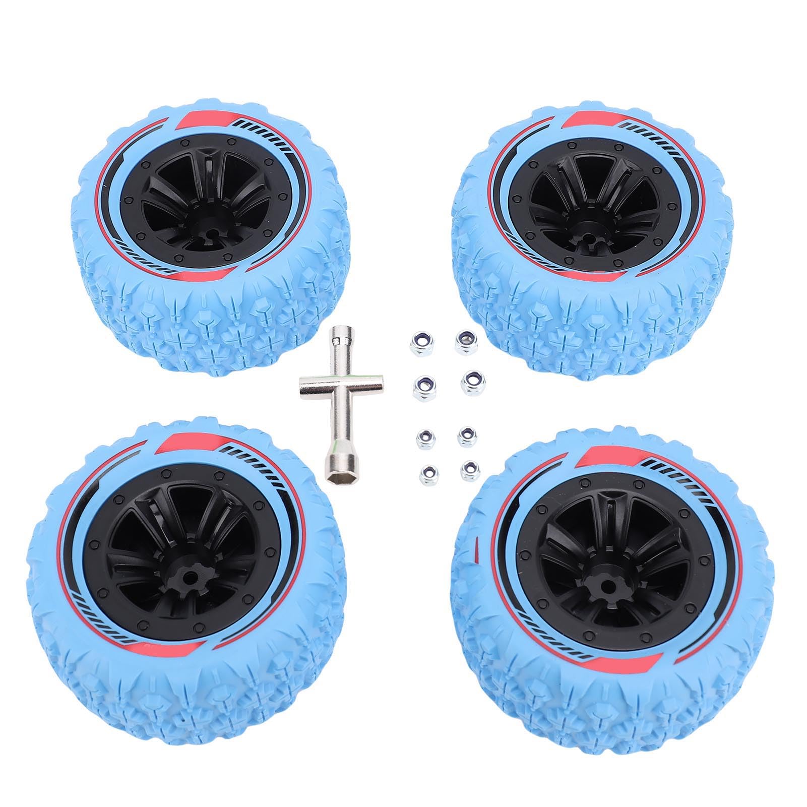 Drfeify 4pcs Échelle Hors Route Pneus 12 Mm Hex Rc Roues Crawler Roues Pneus Set Accessoires pour 1/14 1/16 Rc Voiture (Blue)