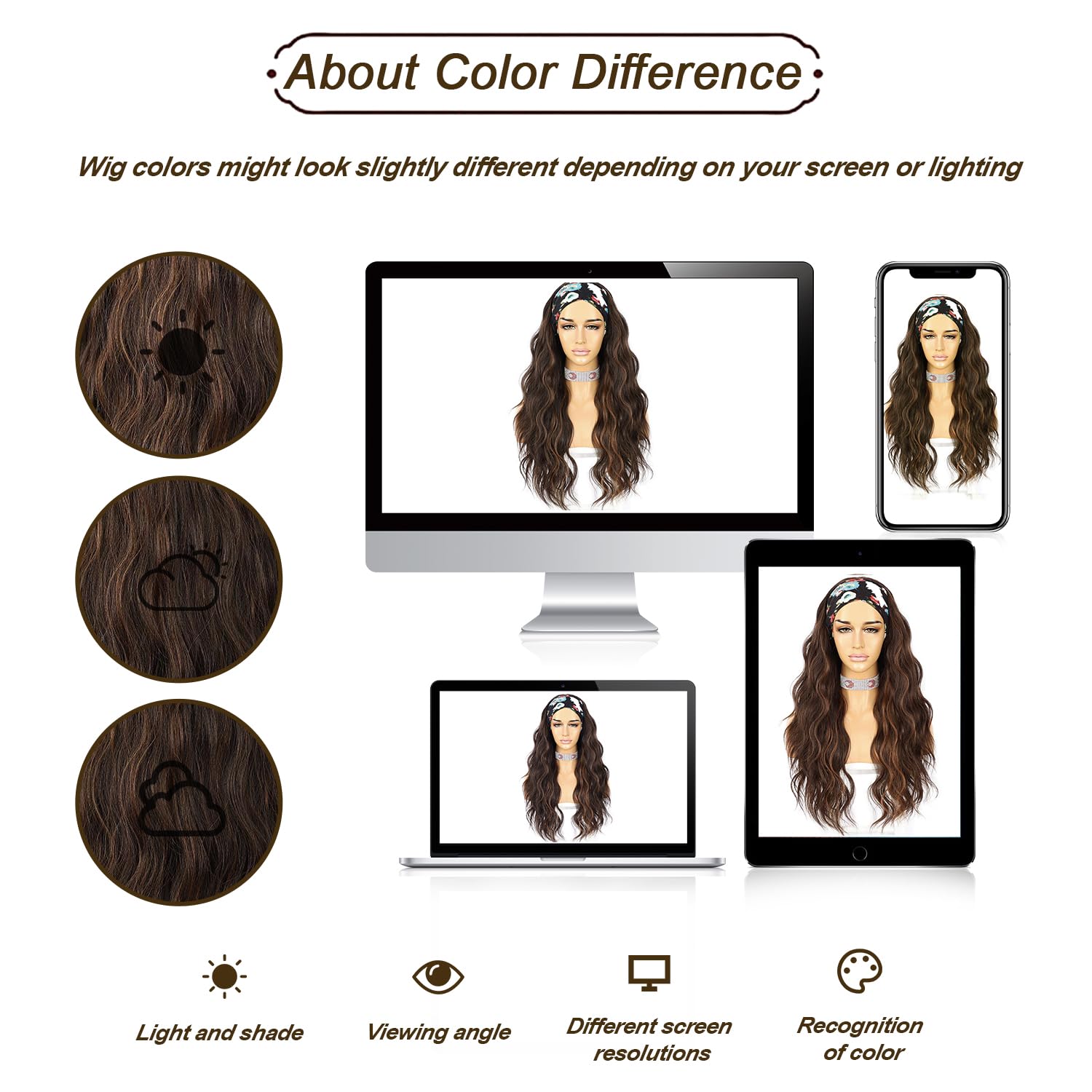 Sapphirewigs Body Wave Stirnband Perücke synthetische lange wellige braun 150% Dichte 26 inch