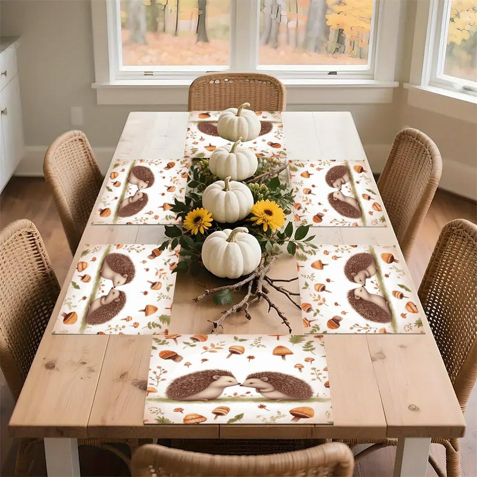Nature Lovely Hedgehog Lovers Placemats Heat-Resistant Washable Place Mats Anti Slip Dining Table Place Mats Wipeable Dining Table Mats Kitchen Decoration Placemats 17.7’’×11.8’’