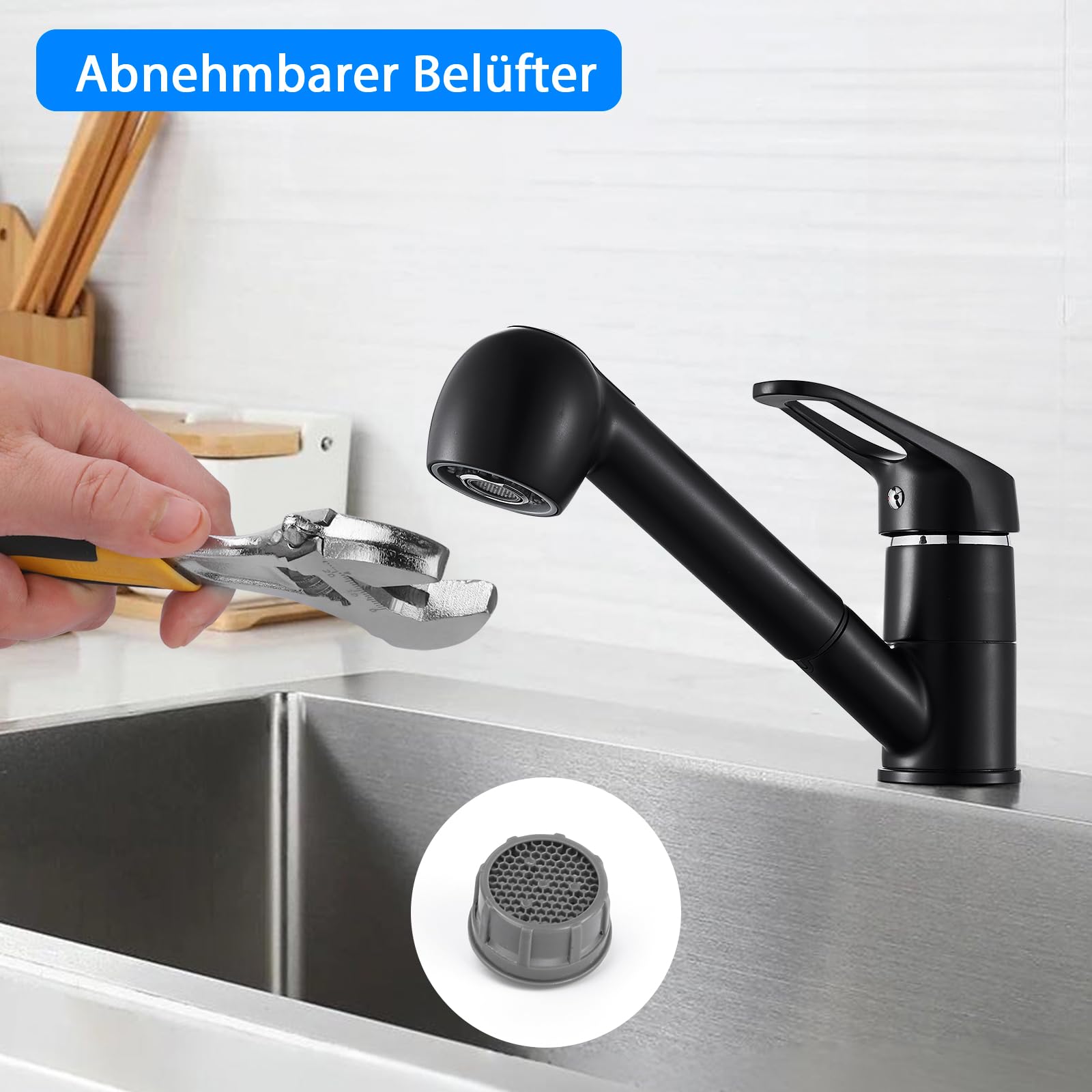 BONADE Wysuwana Bateria Kuchenna Z Podwójną Głowicą Zlewozmywakową, Kran Obracany o 360°, Armatura Wysokociśnieniowa, Jednouchwytowa Bateria Mieszająca