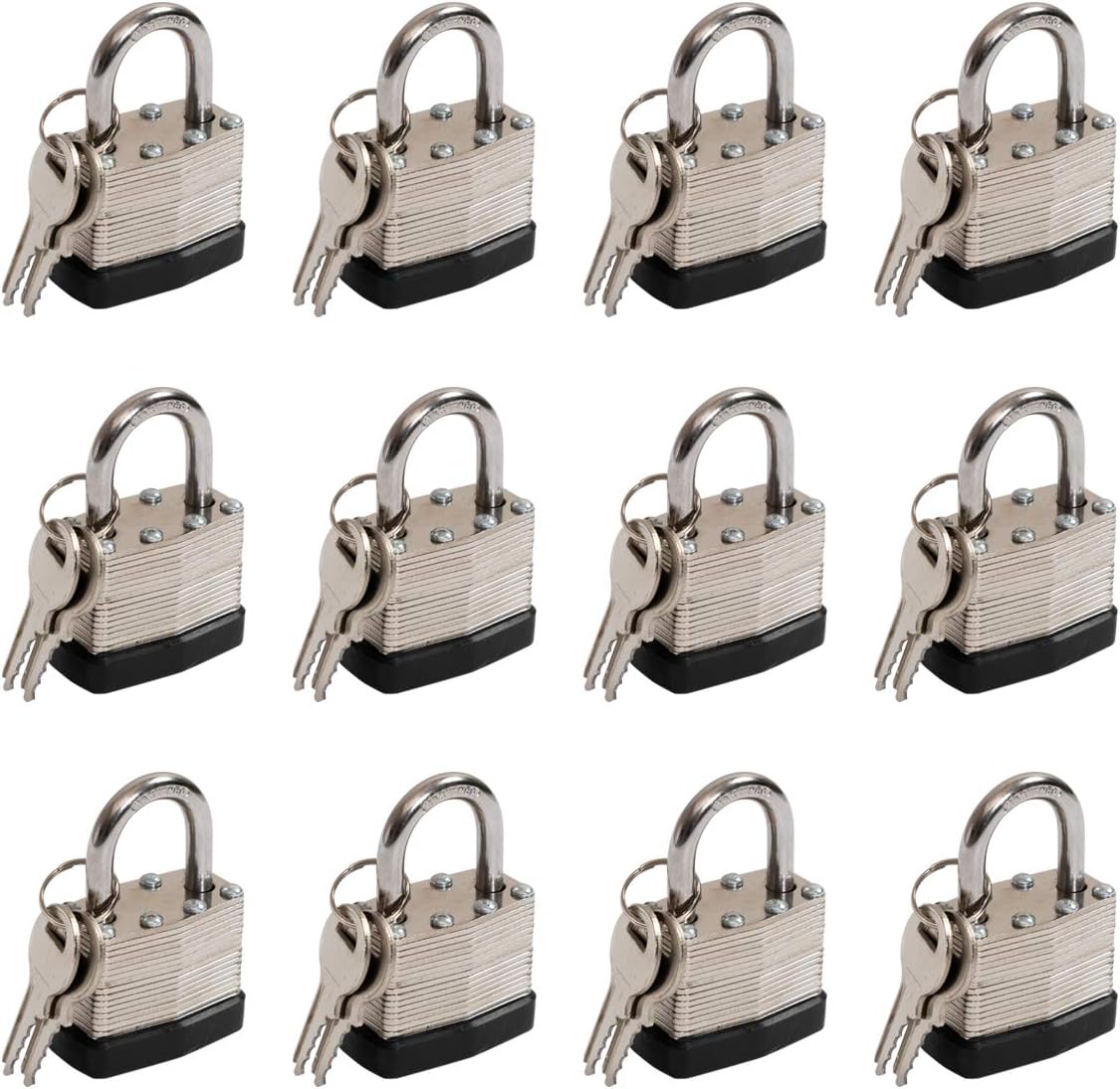 40mm Keyed Alike Nickel Plated Laminated Steel Padlock, 1-9/16" Wide Body 1-inch Shackle Padlocks with Keys Pack of 12 : Everything Else