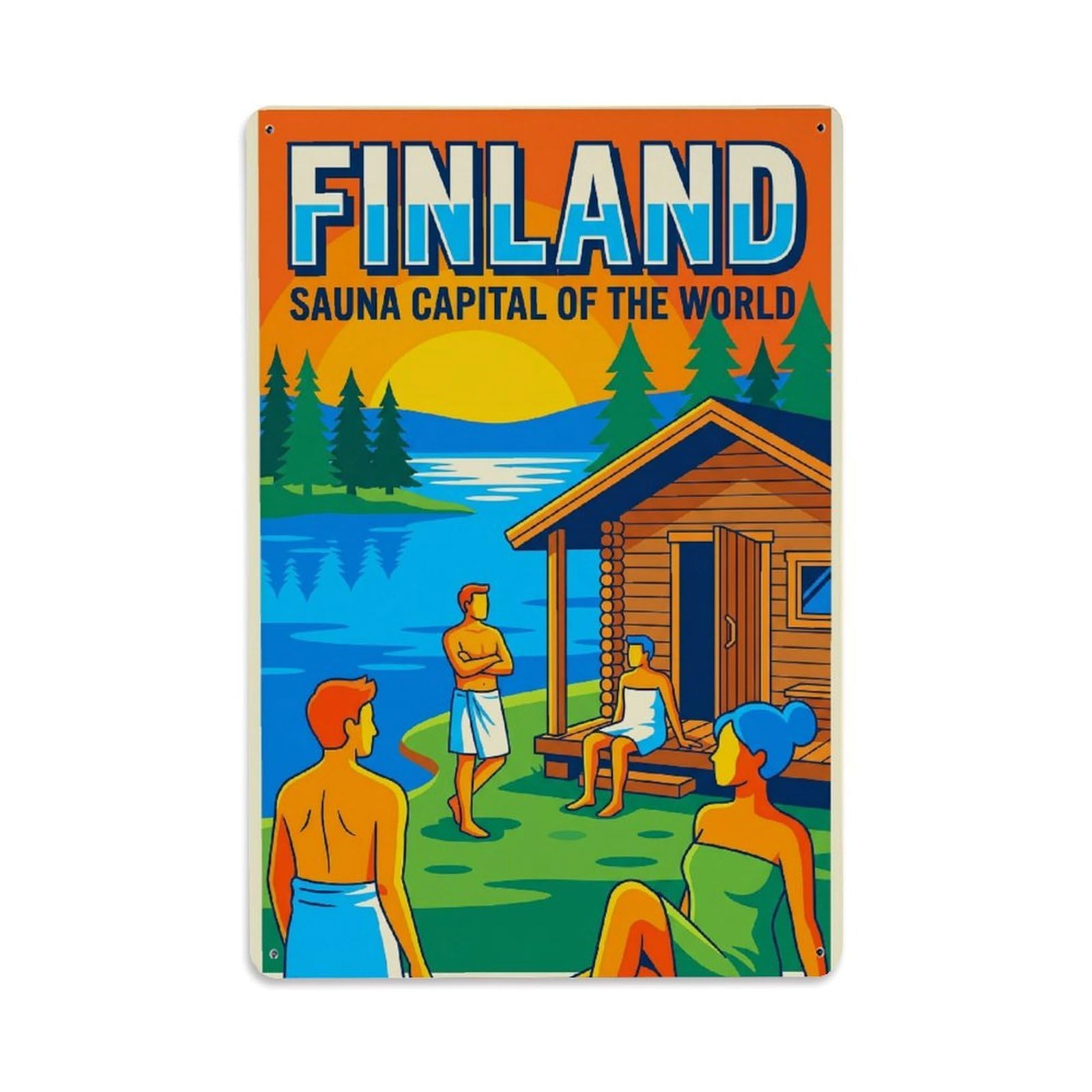 Olhnbad Style Finland Sauna Capital Lake Travel Nordic Metal Tin Sign