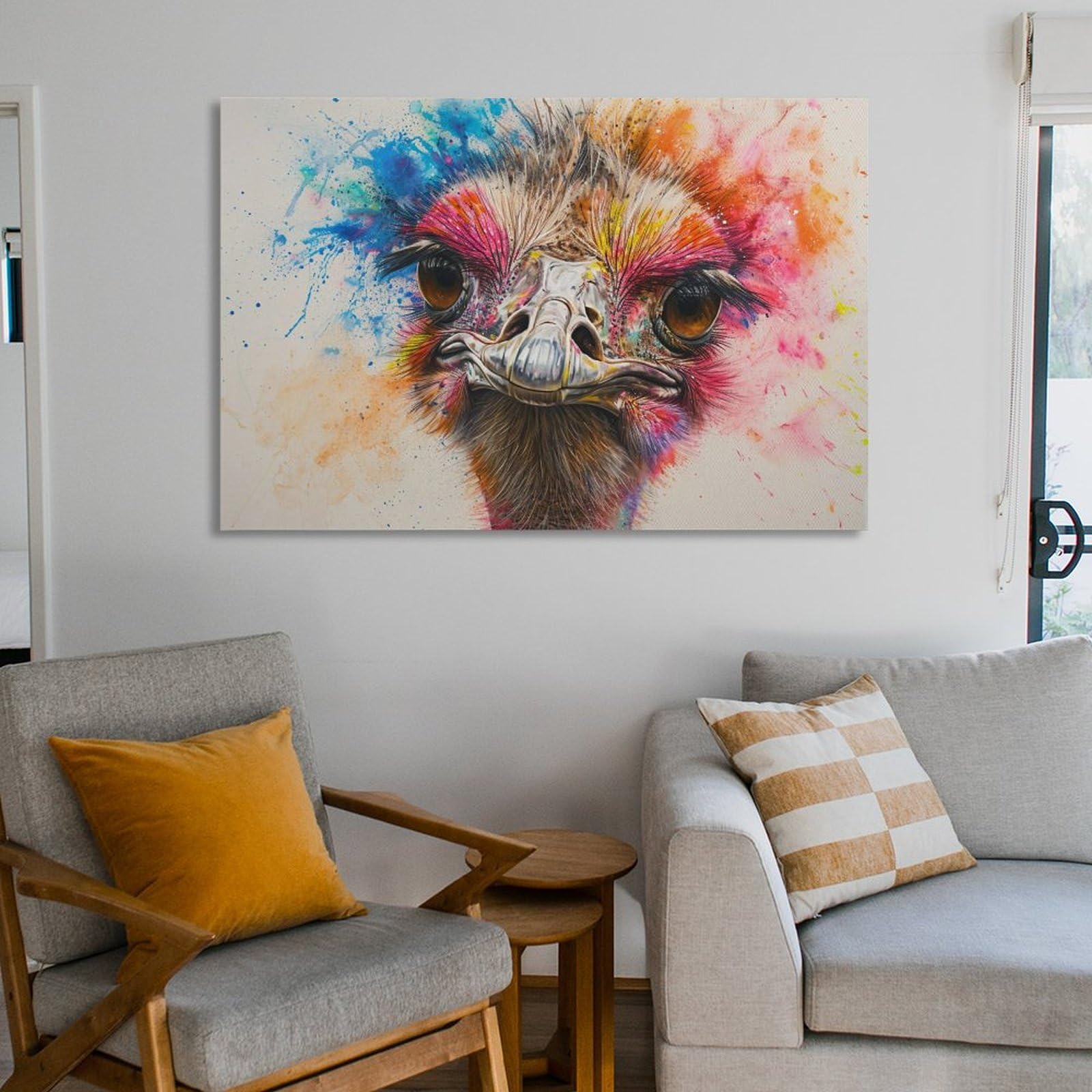 Amazon.co.jp: 絵画 カラフルなダチョウインテリア 絵画 動物イラスト