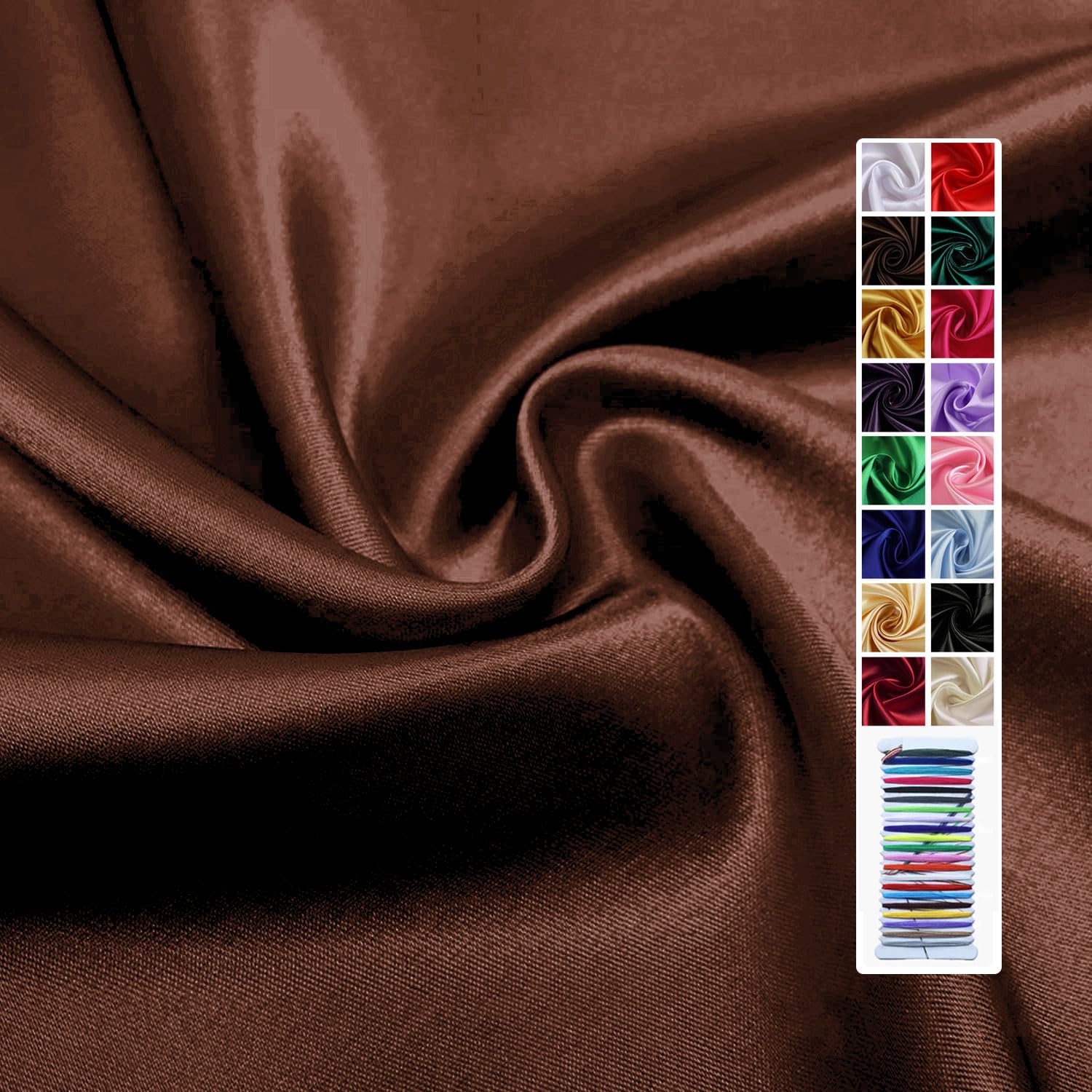 Brown Satin Fabric 60 Inch by 2 Yards Solid Silky Charmeuse Fabrics for Wedding Decoration Table Cover DIY Dress Fashion Backdrop Crafts Support