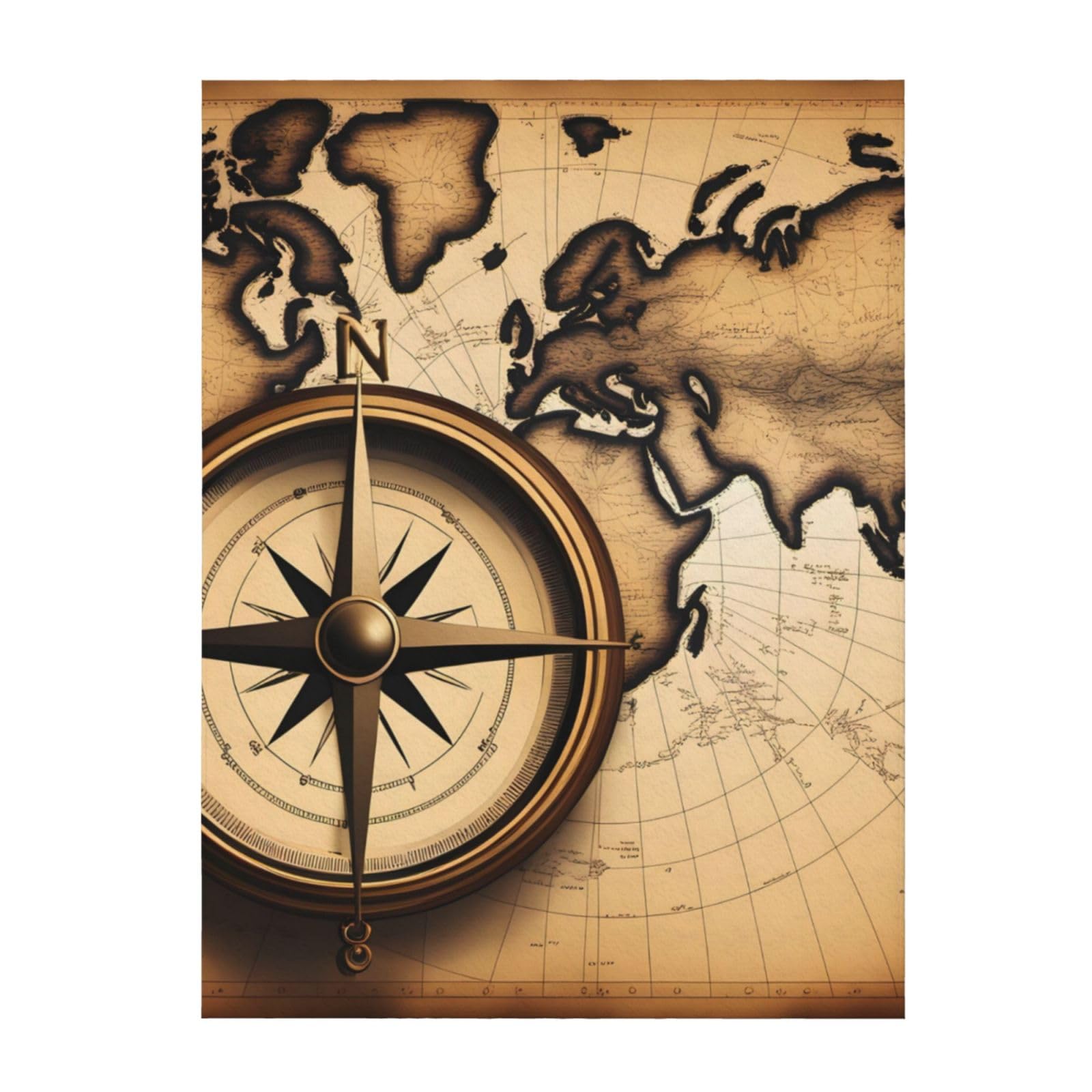 Boussole et carte du monde couverture chaude grand format plaid lit et canapé super doux