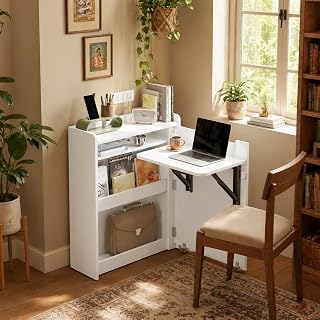 Studio Kook Aria Space Saver Folding Study Table with Storage, Engineered Wood, Matte Finish (Moonshine White) Price In India