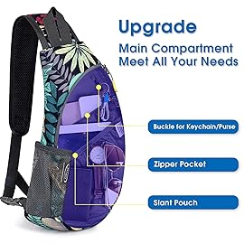 G4Free Sling Bag for Men Women, Small Crossbody Backpack Lightweight Chest Shoulder Bags for Travel, Outdoor and Sports (Blue Leaf)