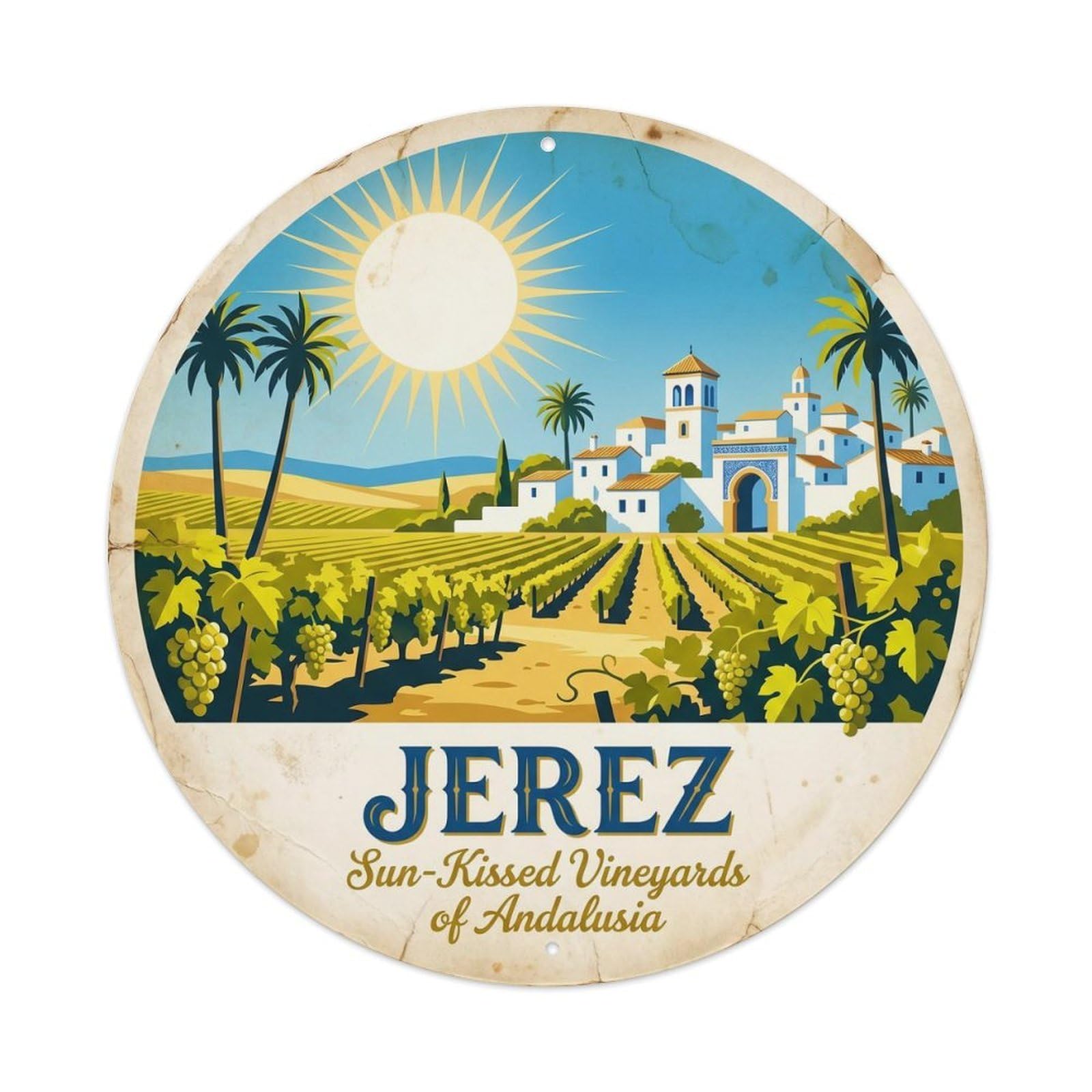 Vintage Travel Jerez Vineyards Spain Metal Tin Sign