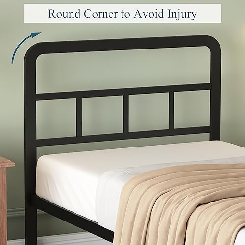 Miniatura 5 de Base de cama Queen de 14 pulgadas con cabecero y estribo, plataforma de metal con soporte de listones de acero, no necesita somier, fácil montaje,