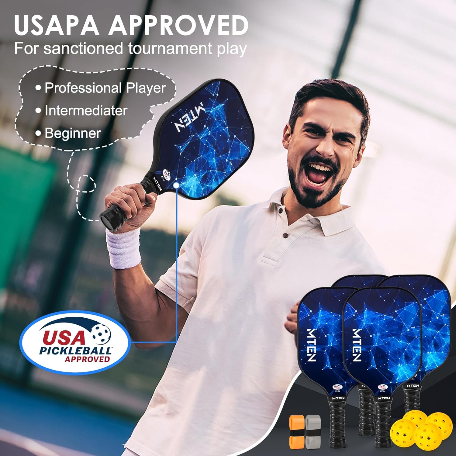 Pickleball Paddles, USAPA Approved Fiberglass Surface Pickleball Set with Pickleball Rackets, Pickleball Paddles Set ​for Men Women - Image 2