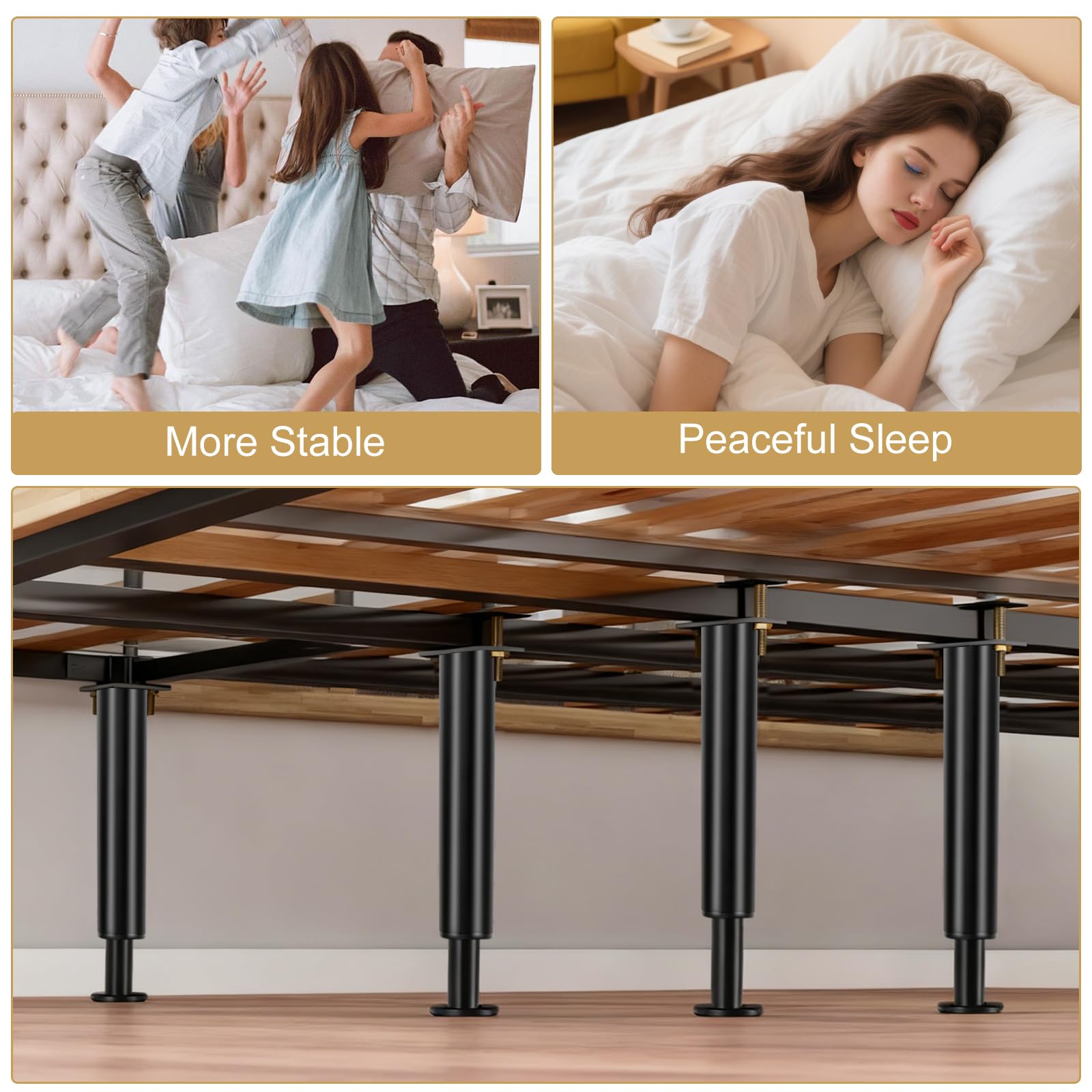 2 Piedini per Letto, 25 – 43 cm, Supporti Regolabili in Altezza, Parti di Ricambio, in Acciaio con Travi centrali in Gomma, Antiscivolo, Stabile e Silenzioso, per mobili