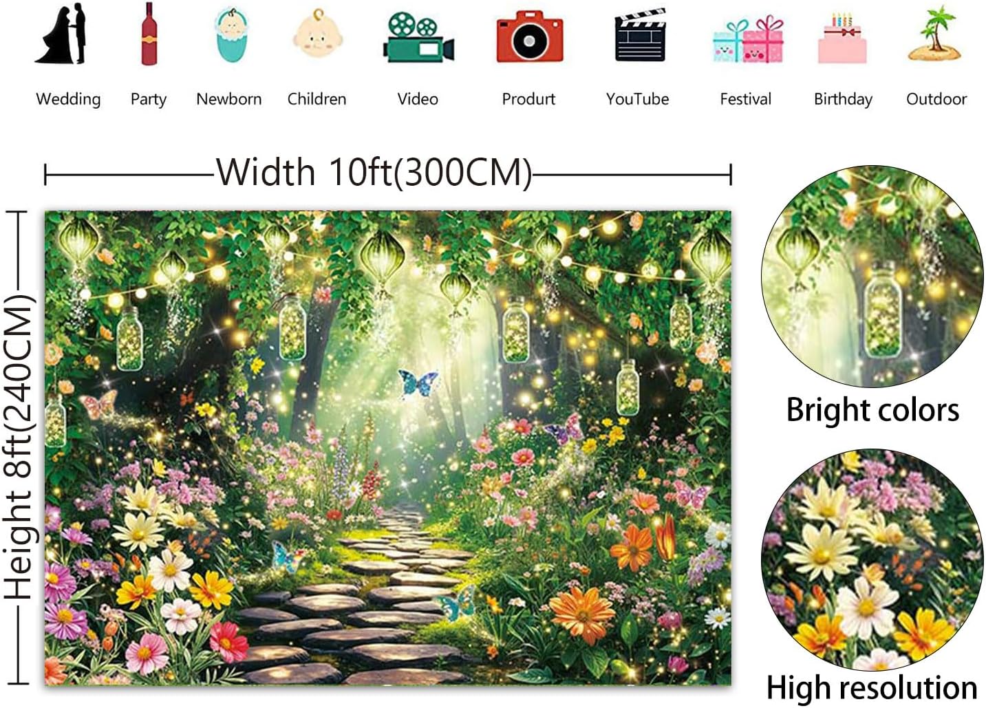 Enchanted Forest Backdrop Fairy Garden Photography Background Spring Fairy Tale Wonderland Birthday Party Decoration Banner Photo Supplies (120x96inch (10x8FT))