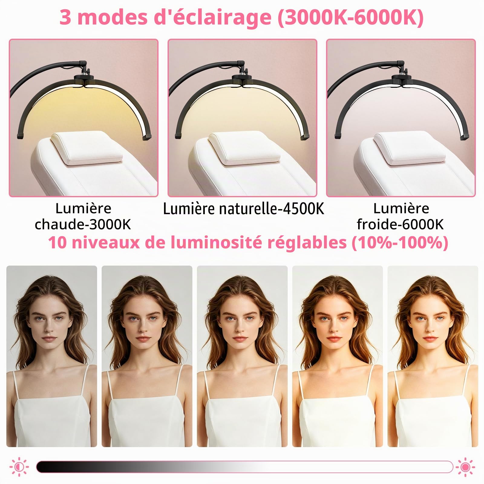 CGBE Lampe Extension de Cils Demi-lune Pliable LED Sans Ombres - Noir