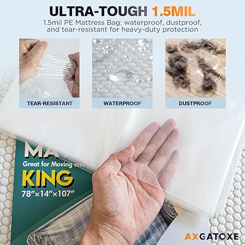 Miniatura 3 de Bolsa de colchón de plástico para almacenamiento en movimiento, funda de colchón impermeable, protector de colchón para suministros de mudanza,