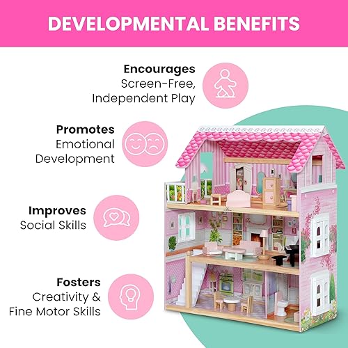 Miniatura 5 de Delta Children Little Gem - Casa de muñecas de 3 pisos con 4 habitaciones, incluye 16 accesorios, se adapta a muñecas de 5 pulgadas, regalo de