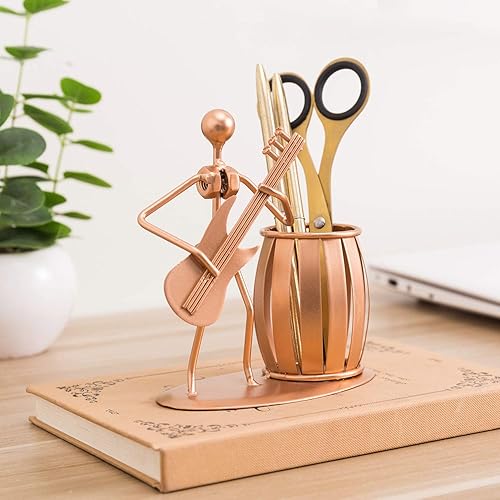 Miniatura 2 de MyGift Soporte para bolígrafo para escritorio, taza de lápiz decorativa con diseño de guitarra, accesorios y decoración para hombres, escritorio de