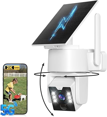 Cámara inalámbrica para exteriores 5G y 2.4G Wi-Fi, cámaras de seguridad solares inalámbricas para exteriores, cámara PTZ 2K 360°, alimentada por