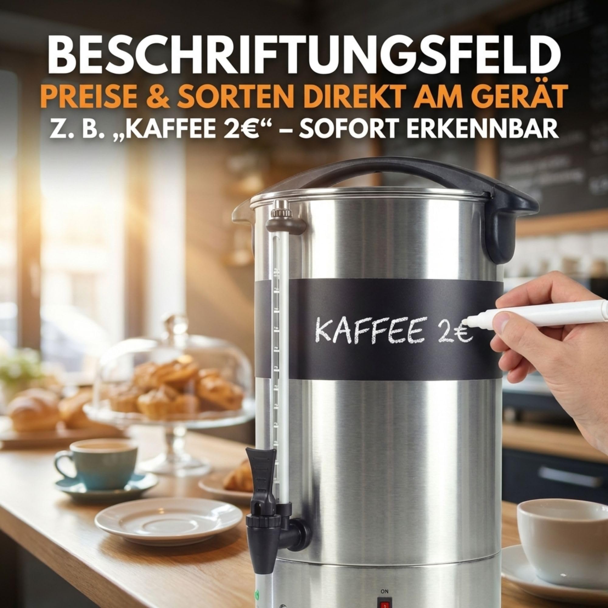 Sommertal Gastro Kaffeemaschine 15L / 100 Tassen | Filterkaffeemaschine groß mit Warmhaltefunktion & Wasserstandsanzeige | Kaffeeurne mit Beschriftungsfeld für Büro, Catering & Events | Kaffeekocher