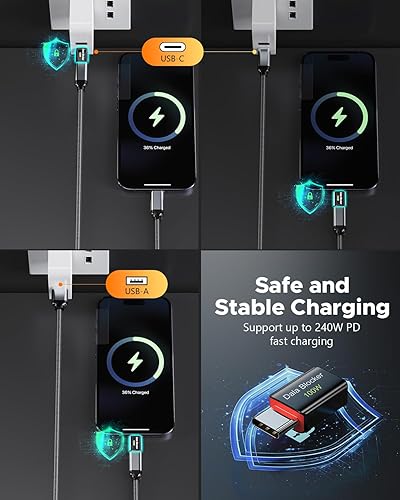 Miniatura 4 de Rixmie Cable USB-C a USB-C de transferencia de datos de 240 W y 20 Gbps 3.3 pies, cable de carga tipo C de carga rápida para MacBook Pro 2020, iPad