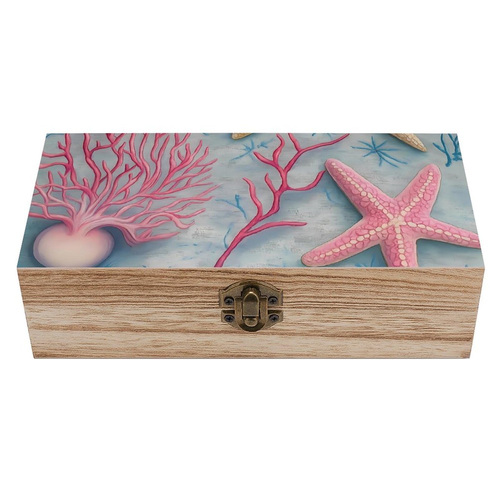 HLBSDM Ocean Starfish And Coral Retro Wooden Storage Box Jewelry Art Gift Boxs Decorative Keepsake Boxes
