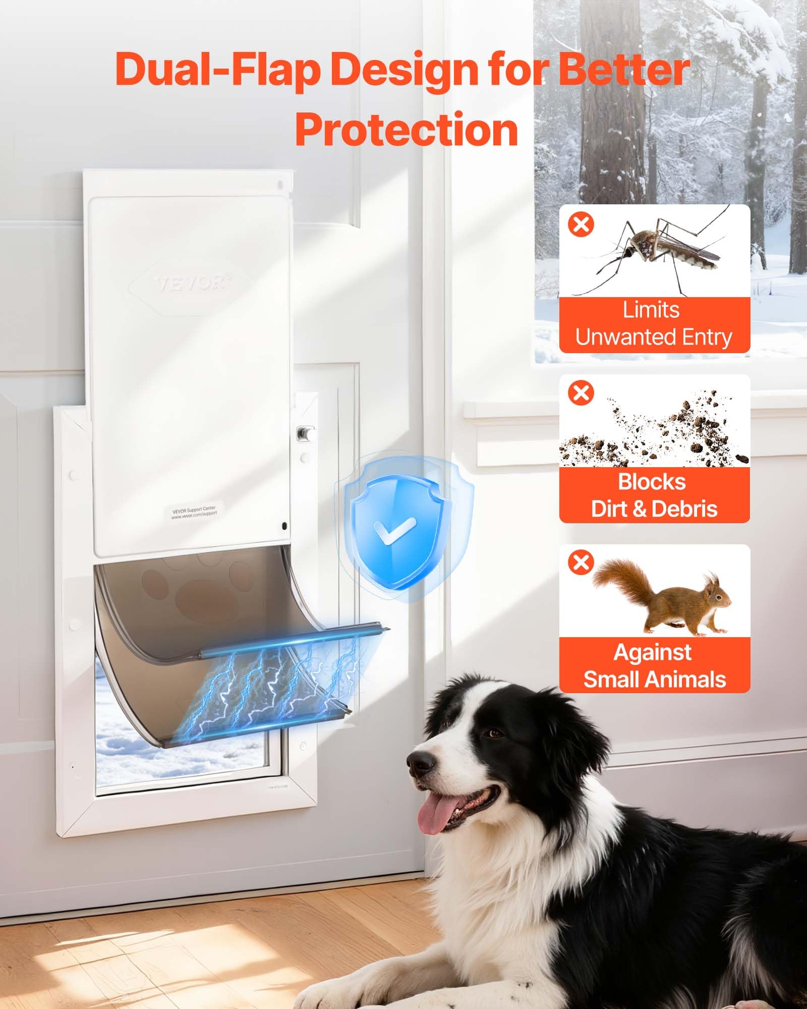 VEVOR Puerta para Mascotas Tamaño Grande, Gatera para Puerta Resistente a la Intemperie con 2 Solapas Flexibles Magnéticas, Marco Metálico para Perros Dormitorio Gatos Pared Jardín Interior Exterior