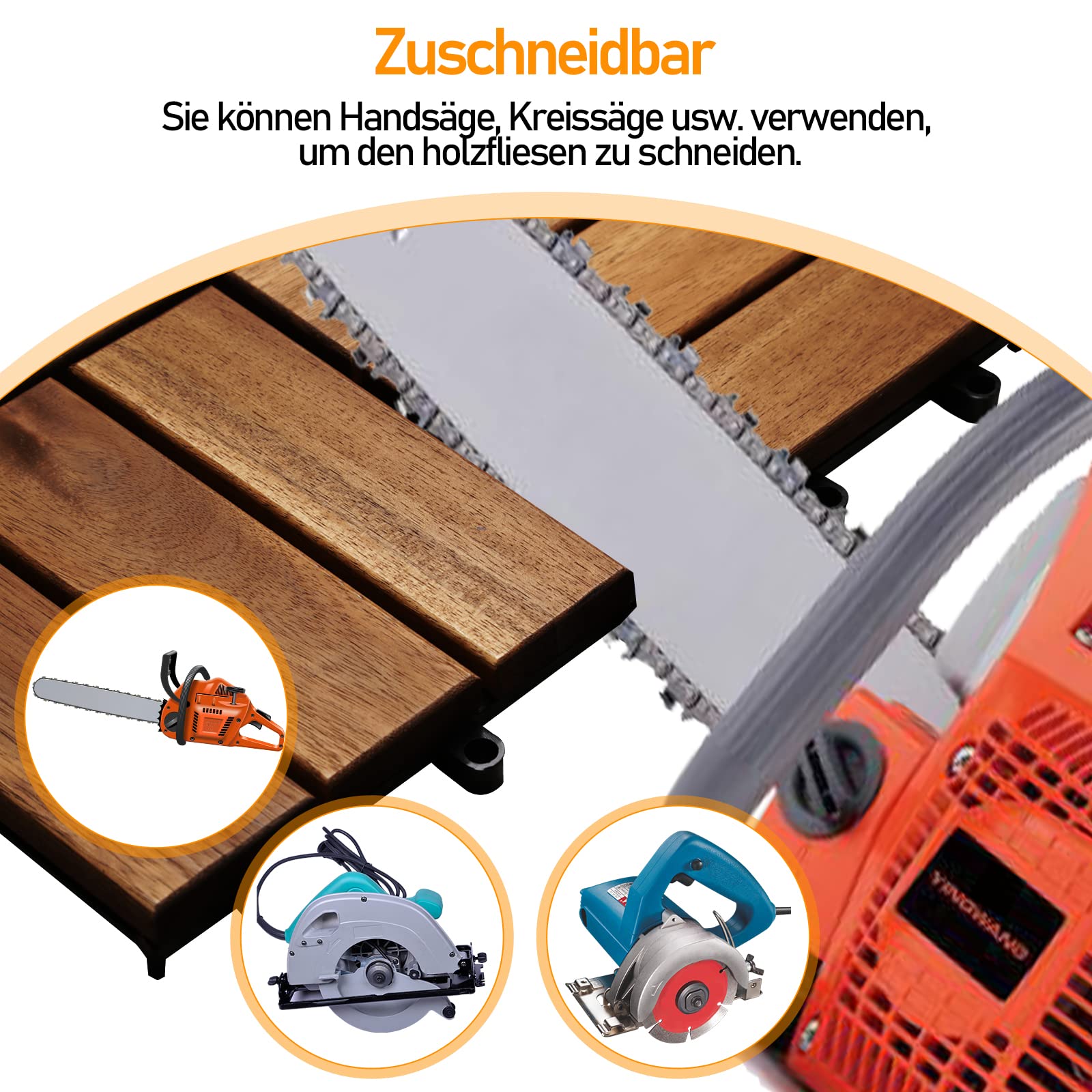 HolzFliesen, 30 x 30 cm Bodenfliesen, 5 m² Terrassenfliese, Akazienholz, Klicksystem,wetterfest, leicht verlegbar, zuschneidbar, für Patio Platten Balkon Fliesen Garten, Braun, 55 Stück