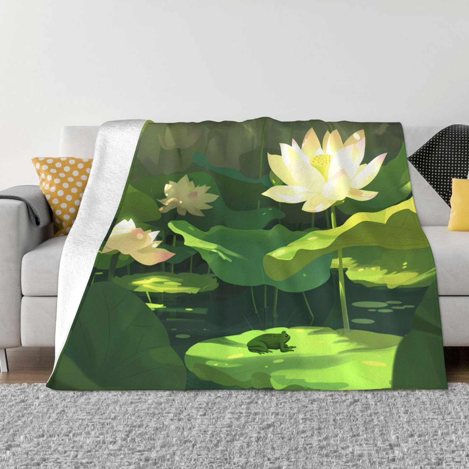 Couverture flanelle grenouille PHAYAH plaid chaud 203x152 cm anti-froid canapé et lit