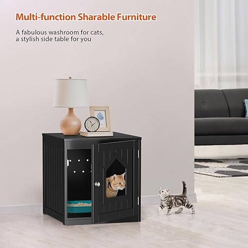 Miniatura 5 de Caja de arena para gatos, muebles ocultos para gatos de interior, casa decorativa de madera para mascotas, baño con orificios de ventilación, café