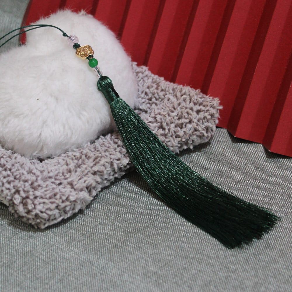 qbodp 10 Pieces Aesthetic Tassels,15cm Beaded Tassel Hanging Ornament,Handmade Craft Tassels for Bookmarks,Keychain,Gift Tag,Crafts,Dark Green