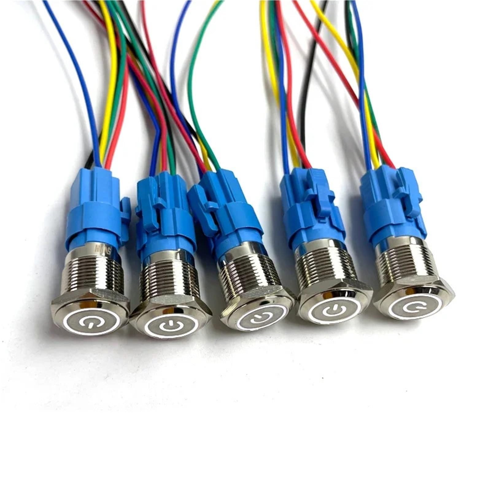 Metalowy przełącznik przyciskowy 12 V, 16 mm, 19 mm, 22 mm, pierścień lampy, symbol zasilania, wodoodporne światło LED, samoblokujący reset (zasilanie białe, blokowanie, 22 mm)