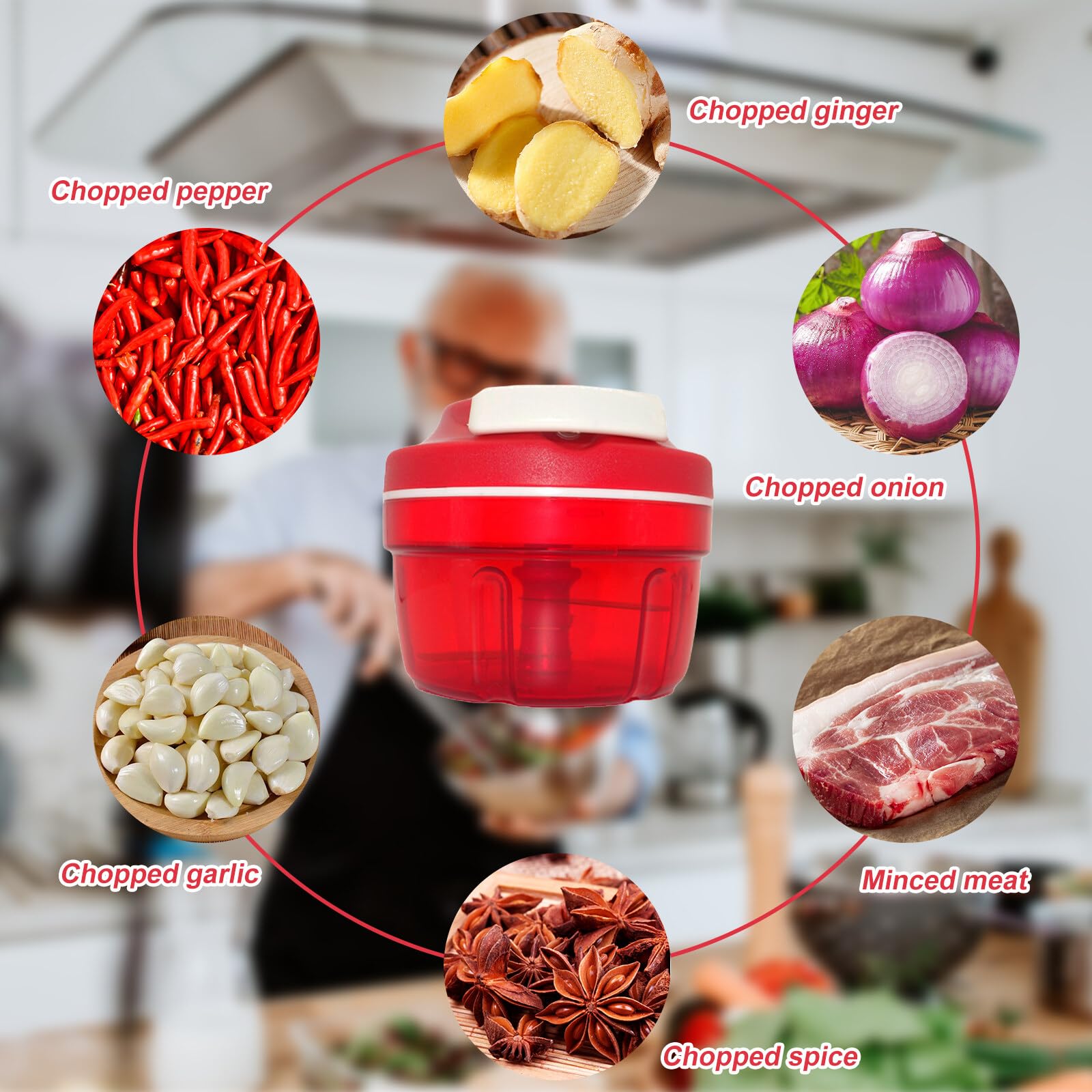 Coupe-Oignons Manuel Hachoir à Légumes - Cordon De Serrage, Lames Inox Pour Salade, Viande, Ail