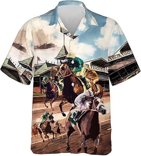 Love Horse - Camisas hawaianas para hombre, de verano, manga corta, casual, ajuste relajado, con botones, serie 146