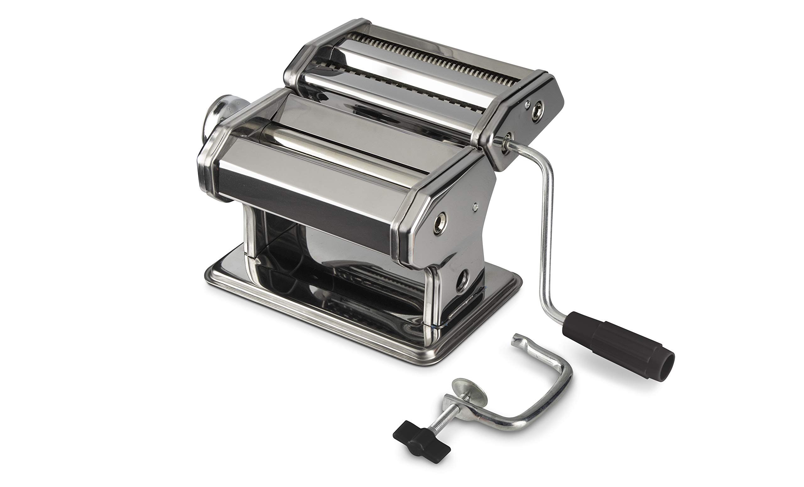 Eternal Living Manual Pasta Maker Machine with Clamp Removable Handle and Adjustable Thickness Settings, Stainless Steel