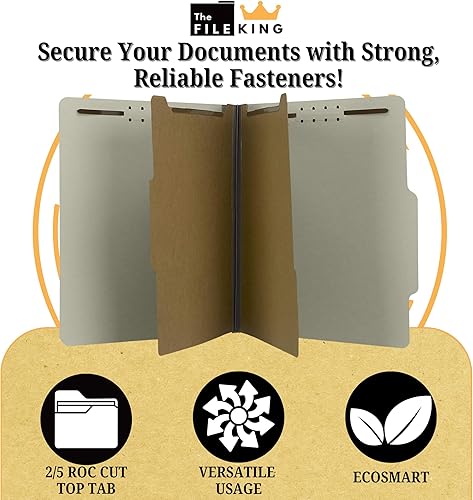 Miniatura 3 de The File King Carpeta de archivos gris con clasificación de cartón prensado de dos divisores, tamaño carta, caja de 10, pestaña superior ROC 25,