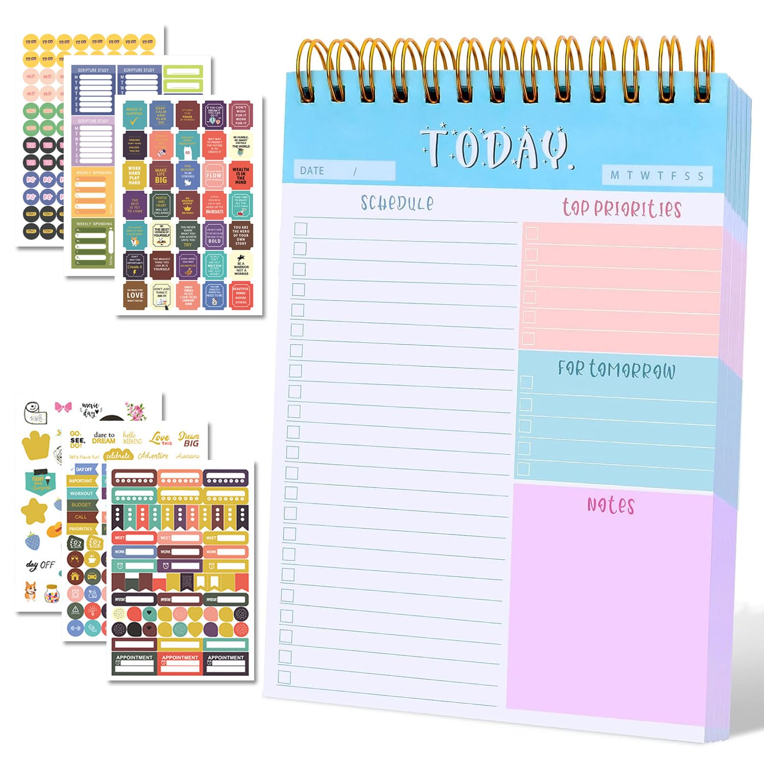 To Do List Notebook, Daily Planner Notepad For With 6 Sheet Stickers, 52 Page Daily To Do Planner, 4.5 x 6.2 Planning Pad Checklist Productivity Note, Daily Organizer Planner