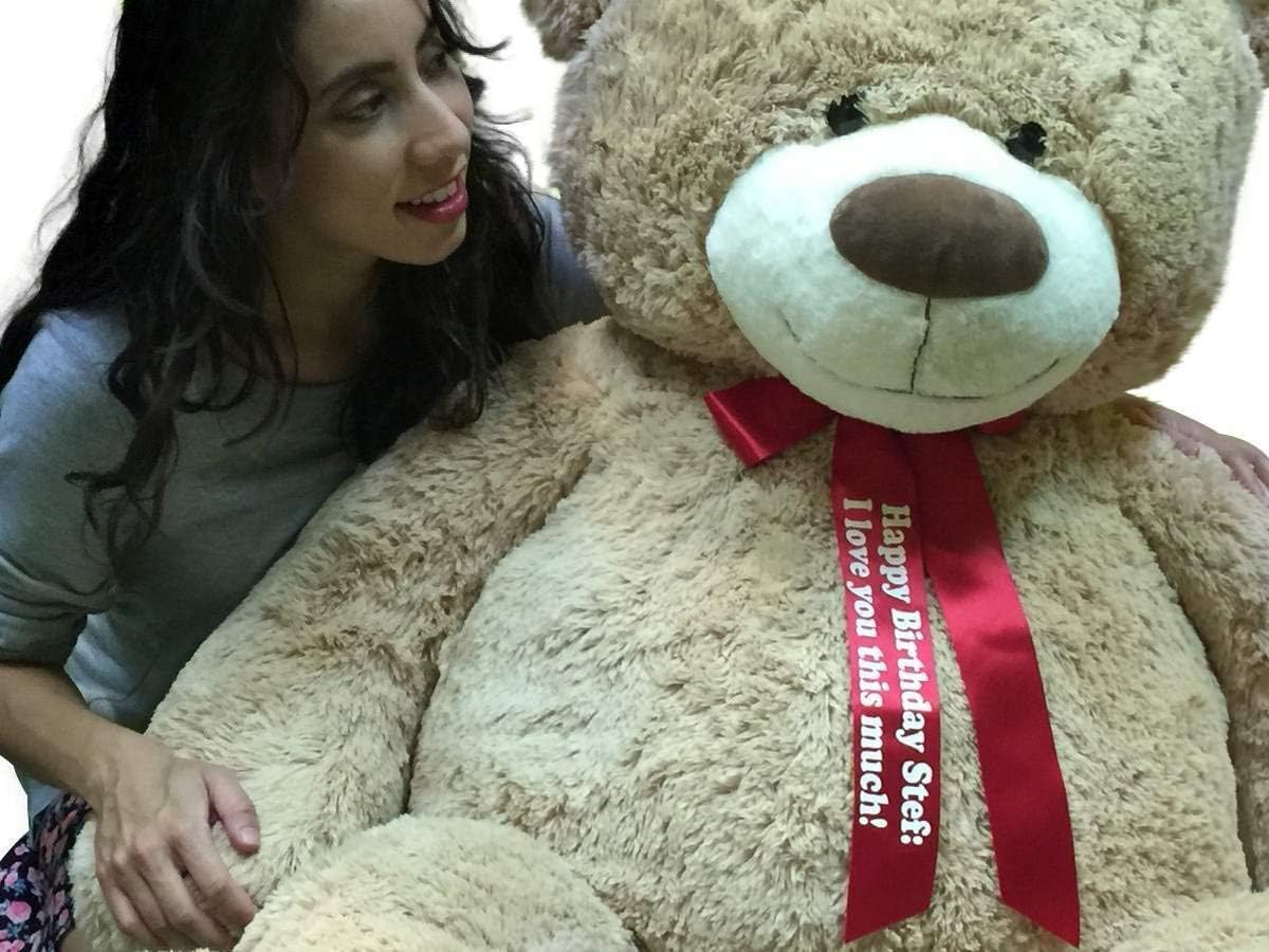 Flash Sale Giant Teddy Bear with Personalized Red Satin Neck Ribbon - Huge 5-Foot Extra-Soft Jumbo Plush Teddybear - Gigantic Stuffed Animal - OSO de Peluche - Cute Oversized Plushie - Big Plush