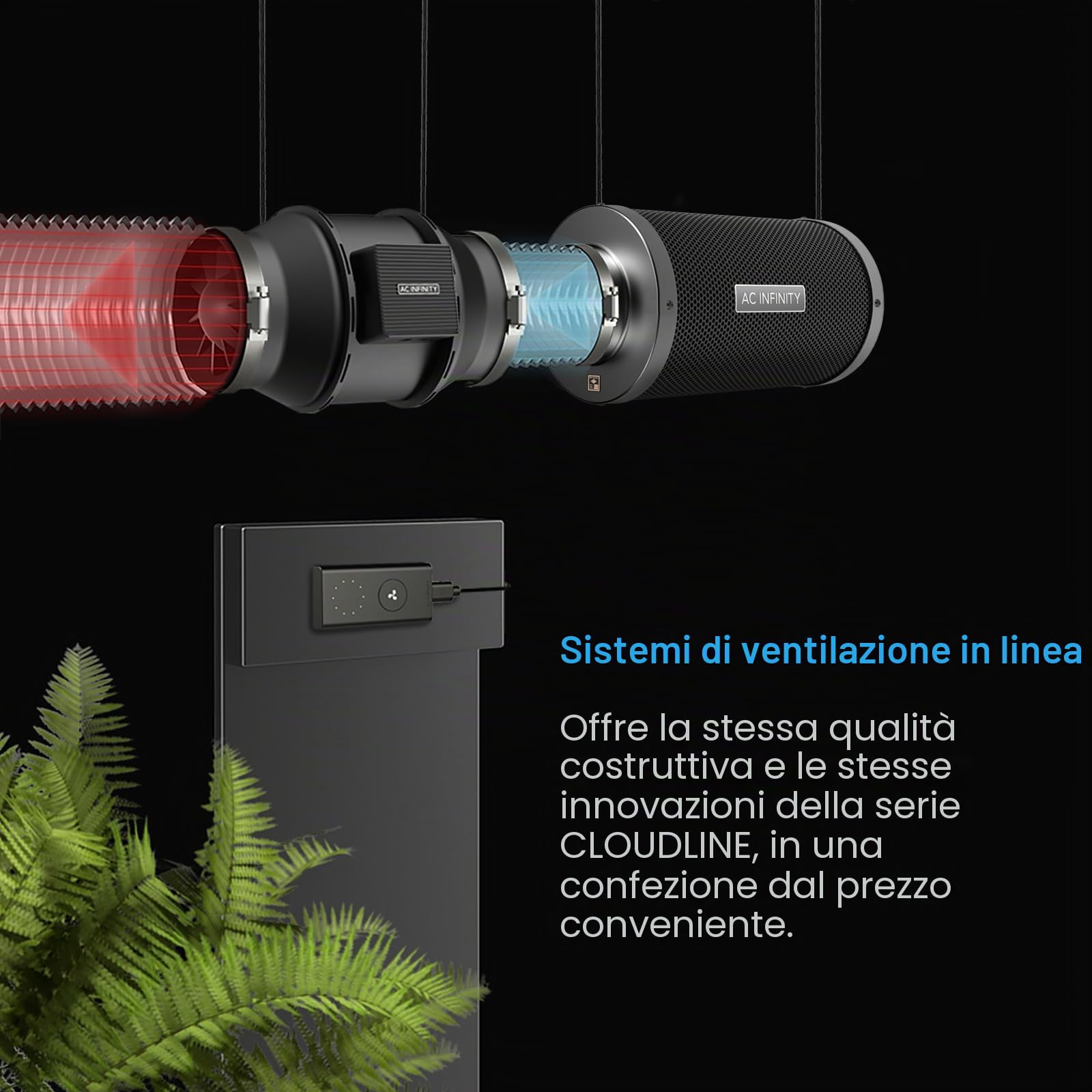 AC Infinity CLOUDLINE LITE - Kit di filtraggio dell'aria da 10,2 cm, ventola in linea e filtro a carbone, sistema di raffreddamento e ventilazione per tende da coltivazione, idroponica, giardinaggio