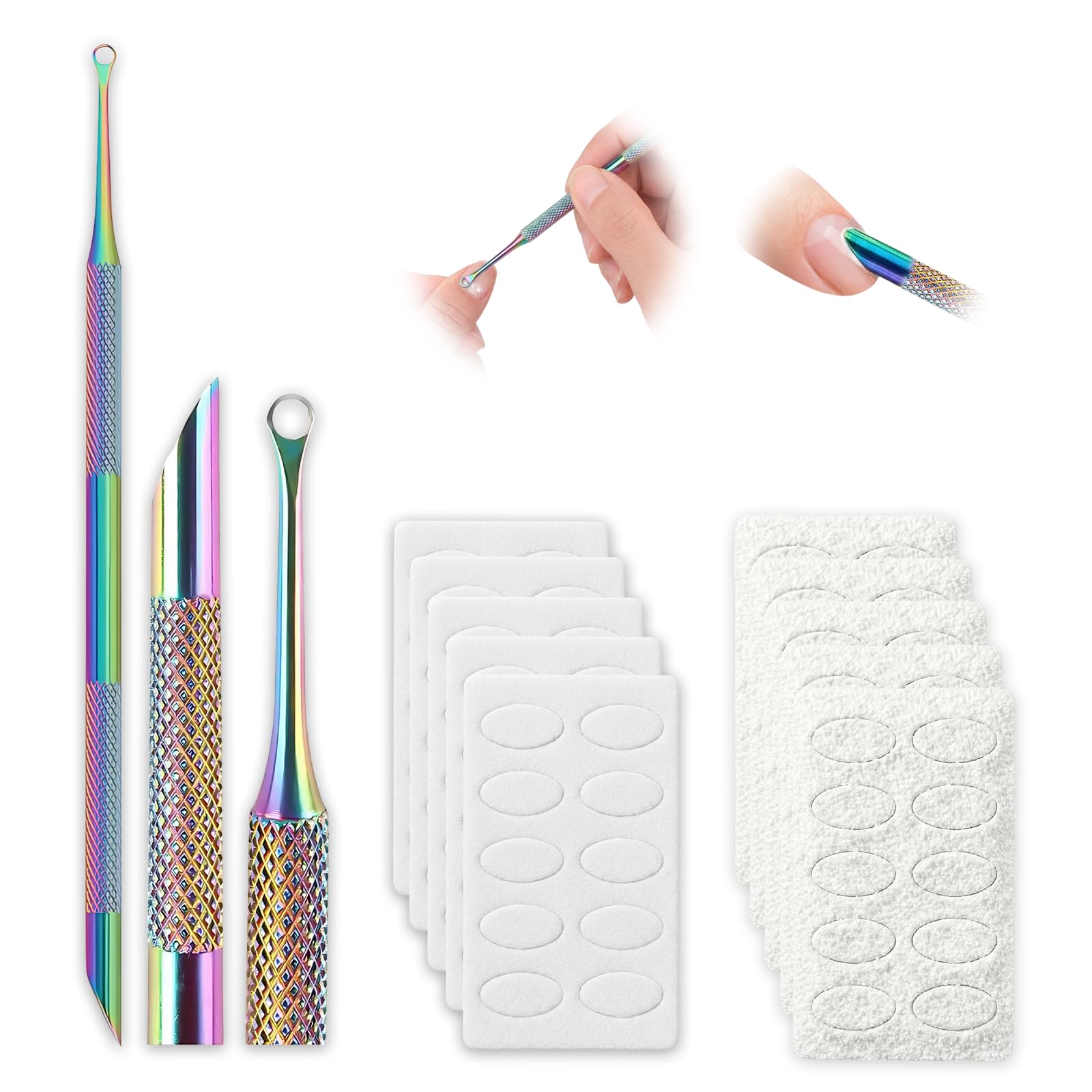 Cuticle Pusher Titanium Stainless Steel Nail Prep Tool Dual Ended Dead Skin Remover for Russian Manicure with 10 Sheet Replaceable Sandpaper 100 180 Grit