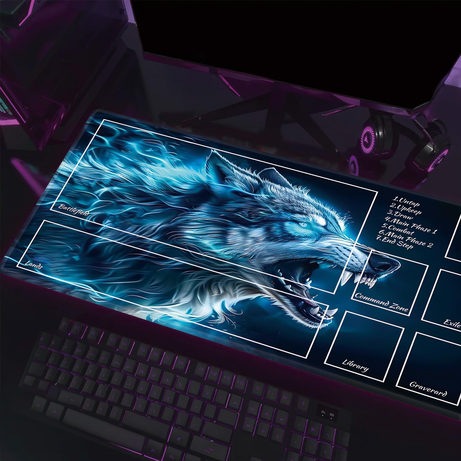 MTG Playmat TCG Ultrapro Spielmatten mit magischen Zonen, 71,1 x 40,6 cm, Sammelkartenspiel und Anime-Enthusiasten, rutschfest, schützt Karten, größerer Spielbereich, Mehrzweck-Kunstmatte (Lightning