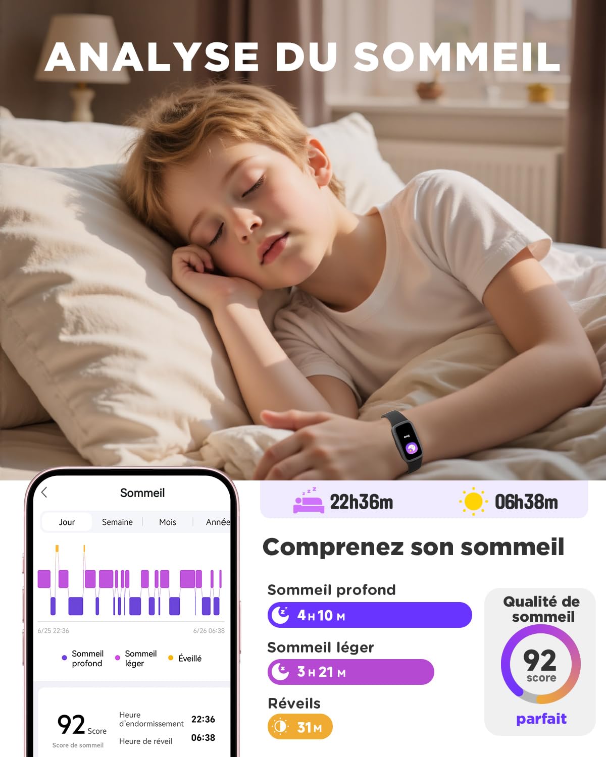Montre Connectée Enfant Vigor 3, Écran AMOLED pour Garçons Filles 5-15 Ans | Étanche 3ATM, Sans App ni Smartphone, Podomètre, Alarme vibrante, Fréquence cardiaque, Moniteur de sommeil, 10 modes de sport