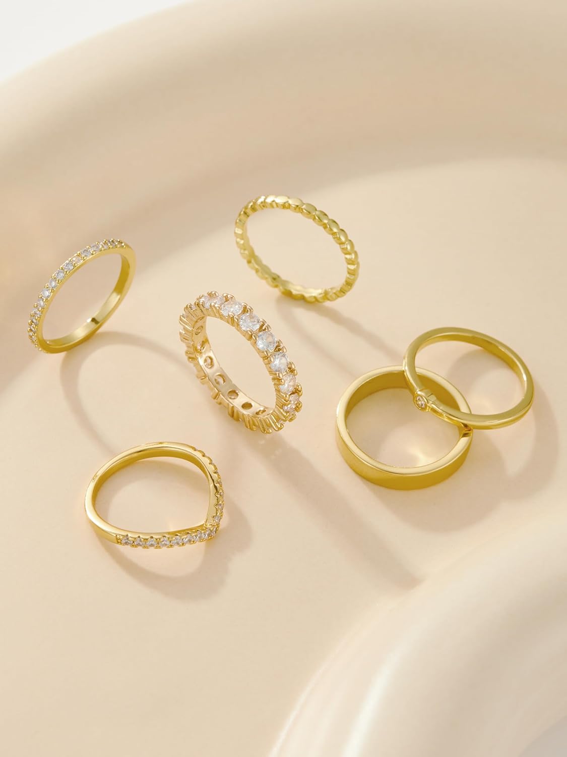 Stackable Gold Rings for Women Non Tarnish Dainty 14K Gold Plated Band Rings Cubic Zirconia Thumb Ring Trendy Statement Stacking Rings Set Promise Wedding Bands Engagement Rings Size 6-10 - Image 7