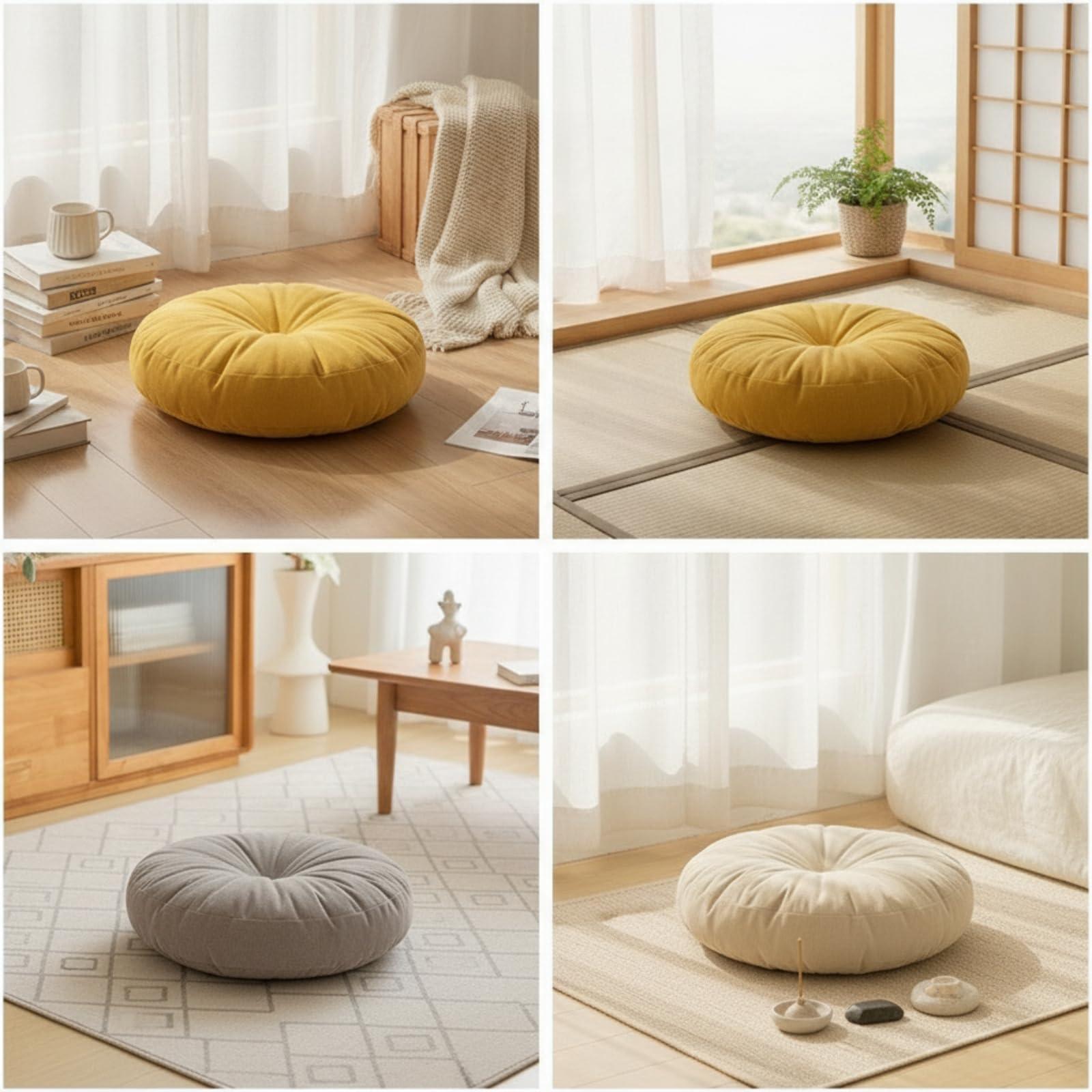 Cojín Tatami Cómodo Cojín Suelo Chenilla Flexible para Meditación, Amarillo Niebla, Diámetro 45 45cm No Desmontable