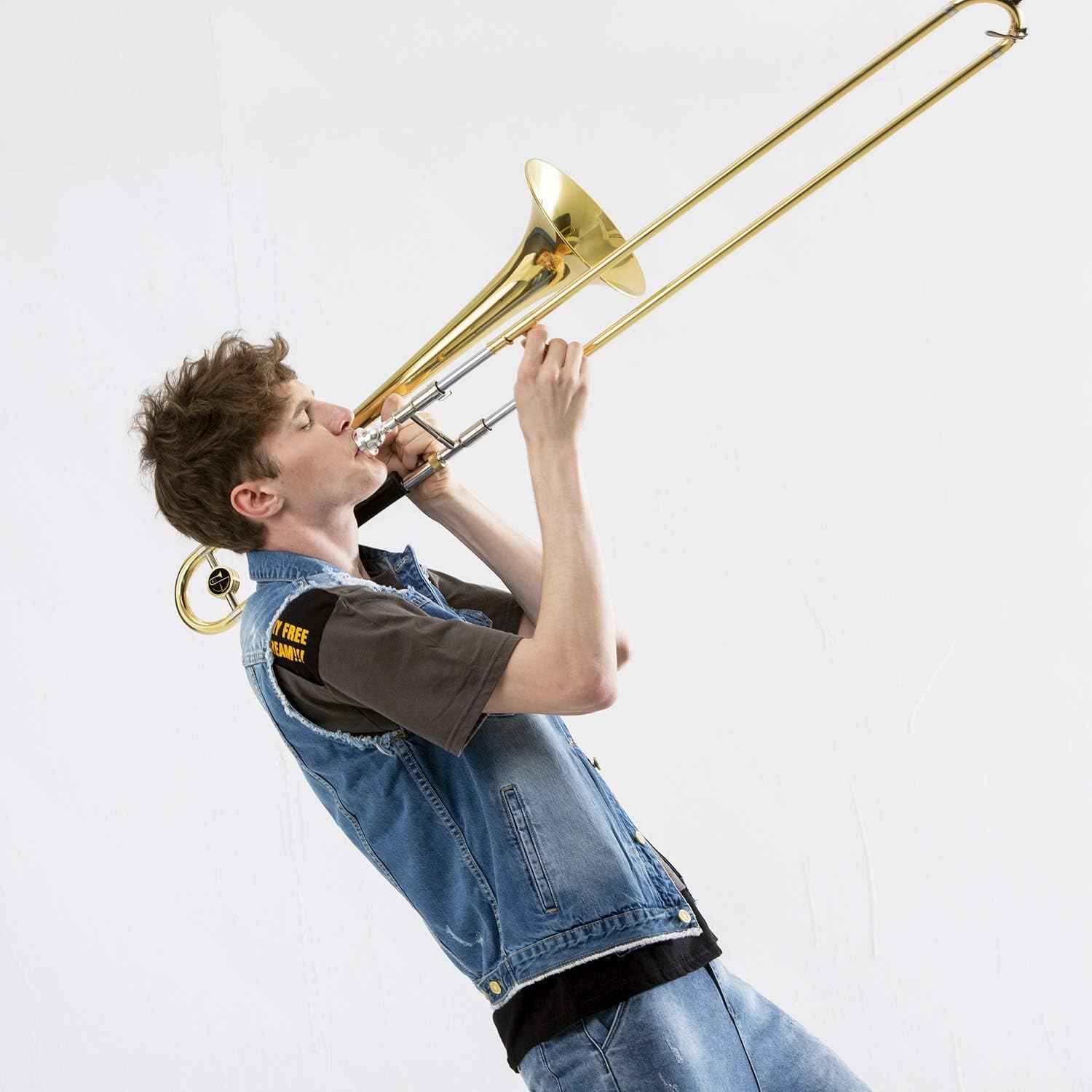 Eastar Trombone Tenor Slide Trombone Bb Tenor Trombone B Flat Gold Lacquer Student Trombone Beginner with Carrying Bag Hard Case, Mouthpiece, Cleaning Kit Standard Trombone Full Kit, ETB-330 : Musical Instruments